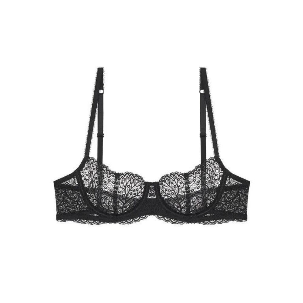 Journelle NWT Allegra Dainty Delicate Lace Balconette Bra Black Designer Lingeri